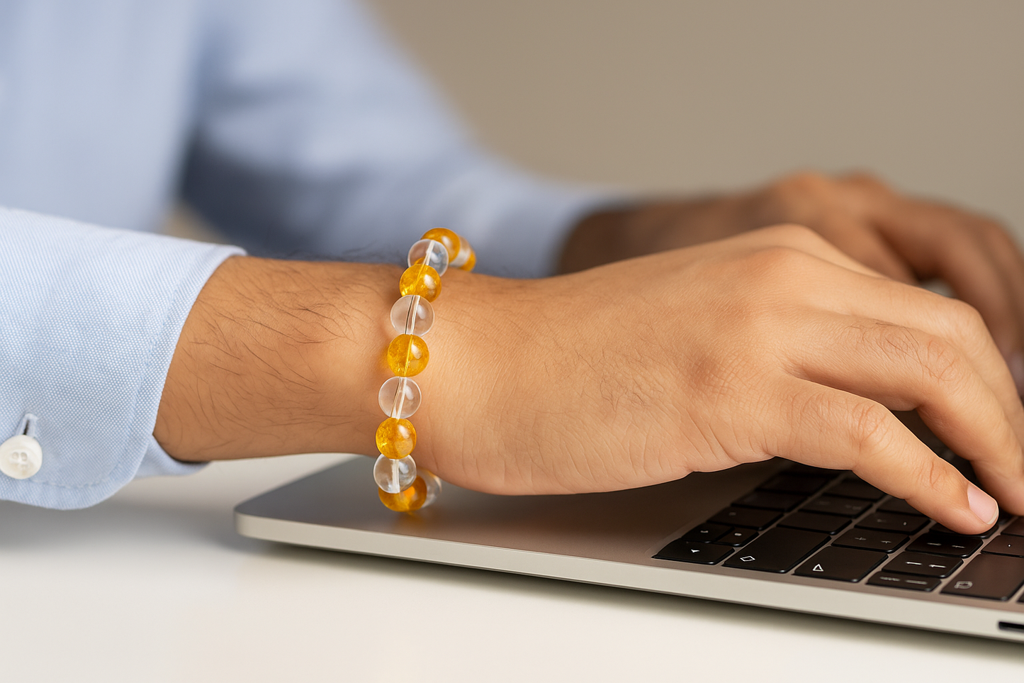 Citrine & Clear Quartz 8MM Beads Bracelet