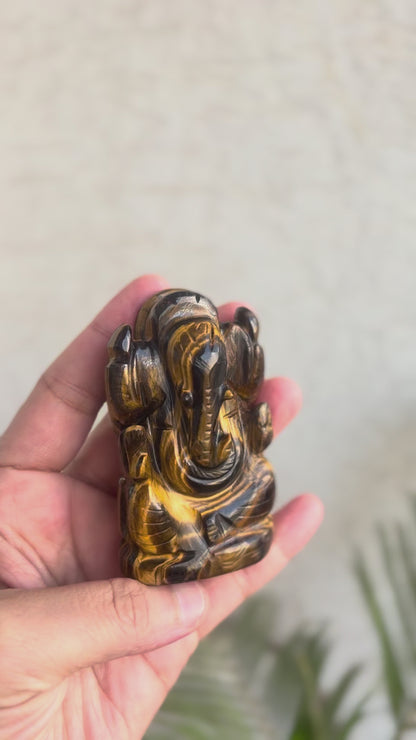 Hand Carved Tiger’s Eye Ganapati (131.23 Grams)